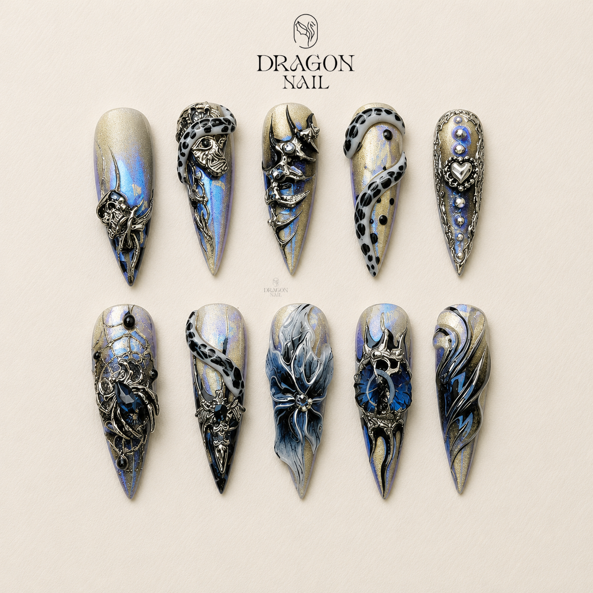 Silver Chrome Gothic Press On Nails