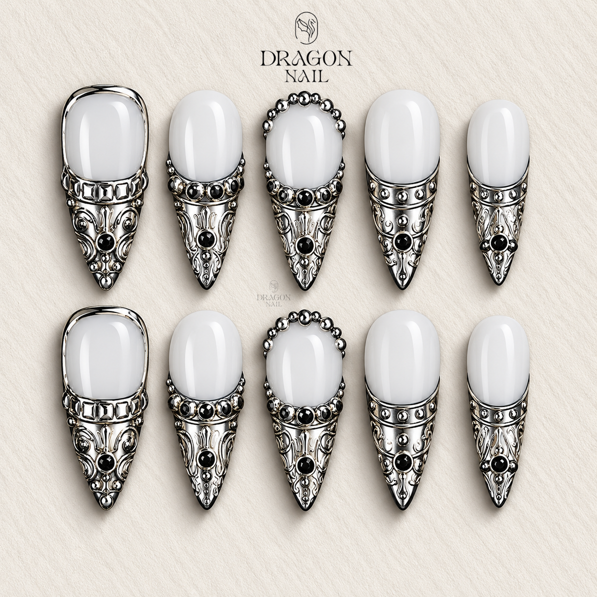 Silver Gothic Punk Metallic Edgy Stiletto Press On Nails