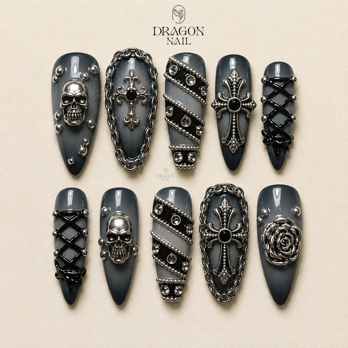 Skull Cross Gothic Press On Nails