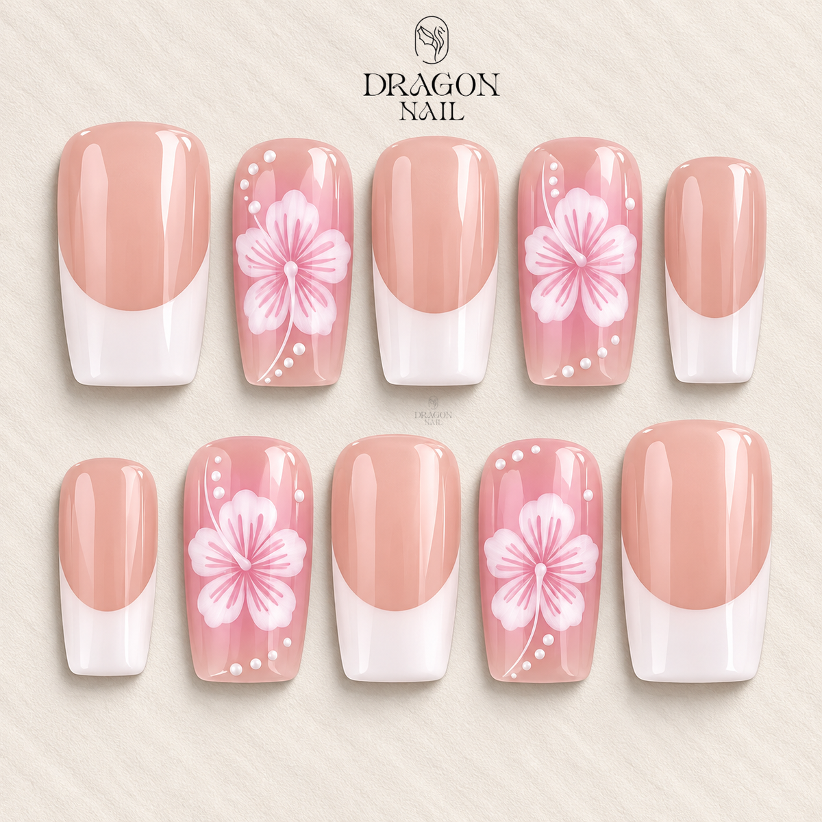 Soft Blush Floral French Press On Nails