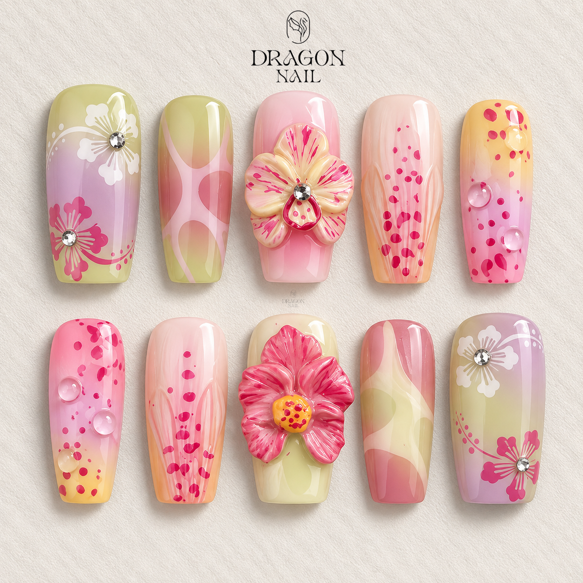 Soft Multicolor 3D Floral Everyday Press On Nails