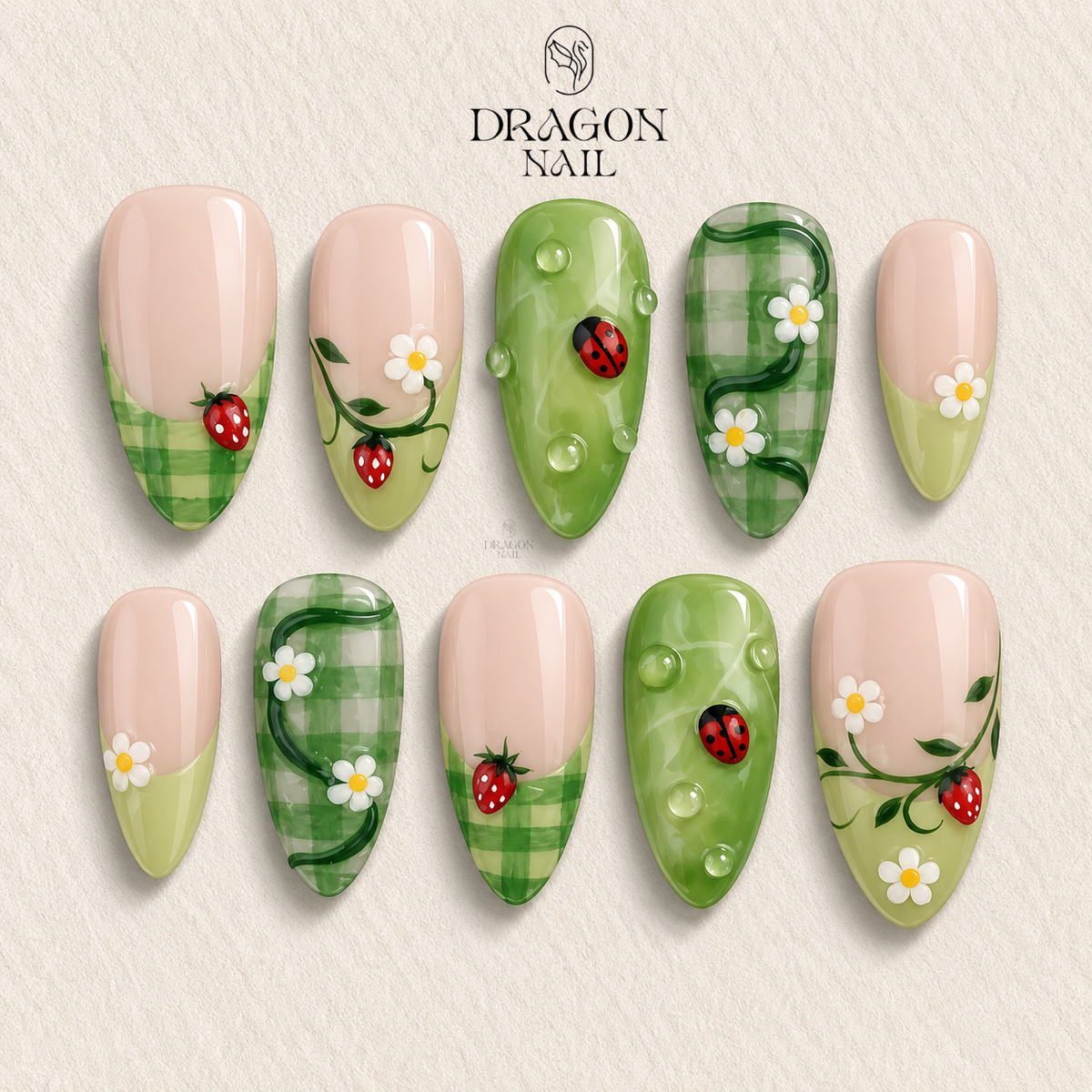 Whimsical Ladybug Garden Press On Nails