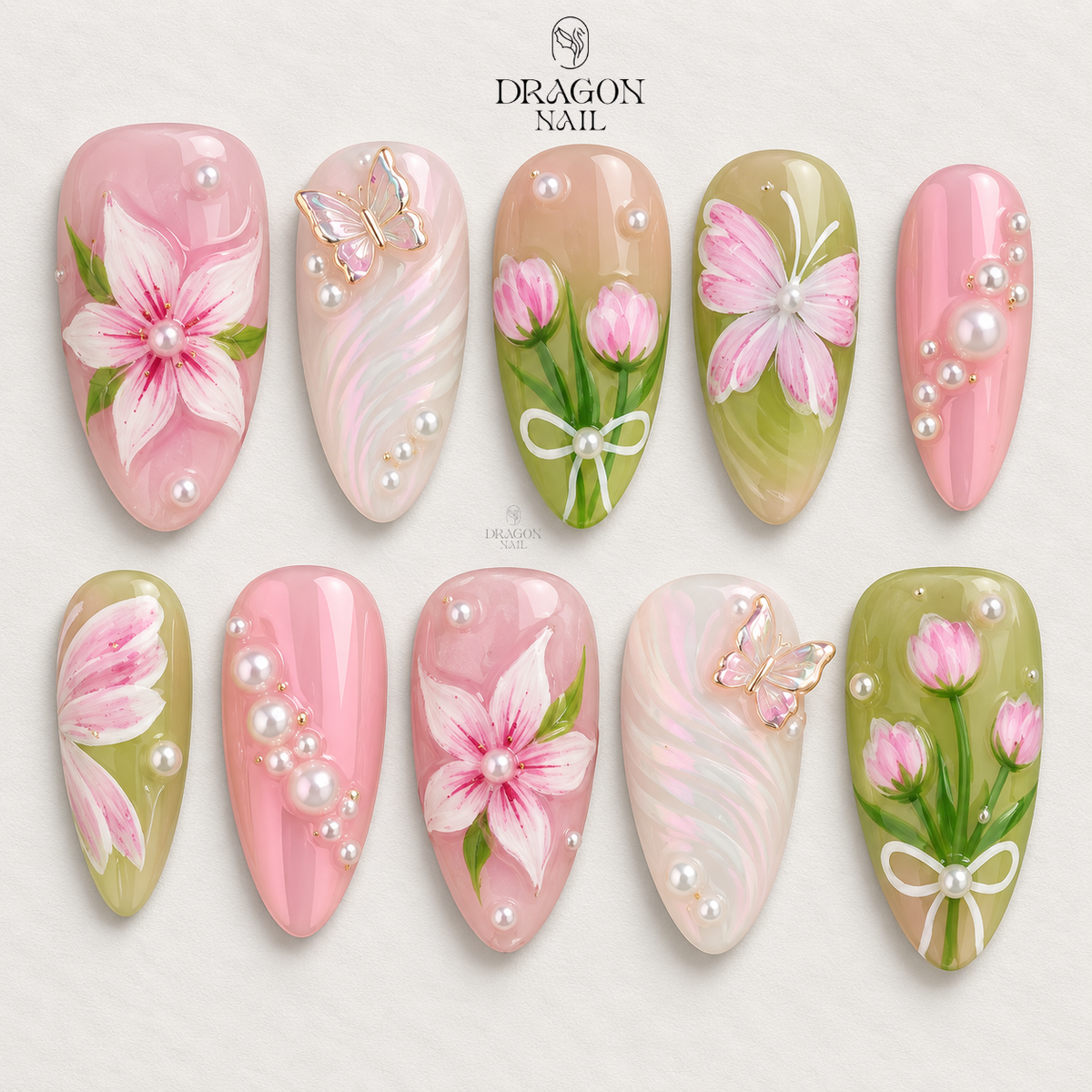 Soft Romantic Floral Butterfly Press On Nails