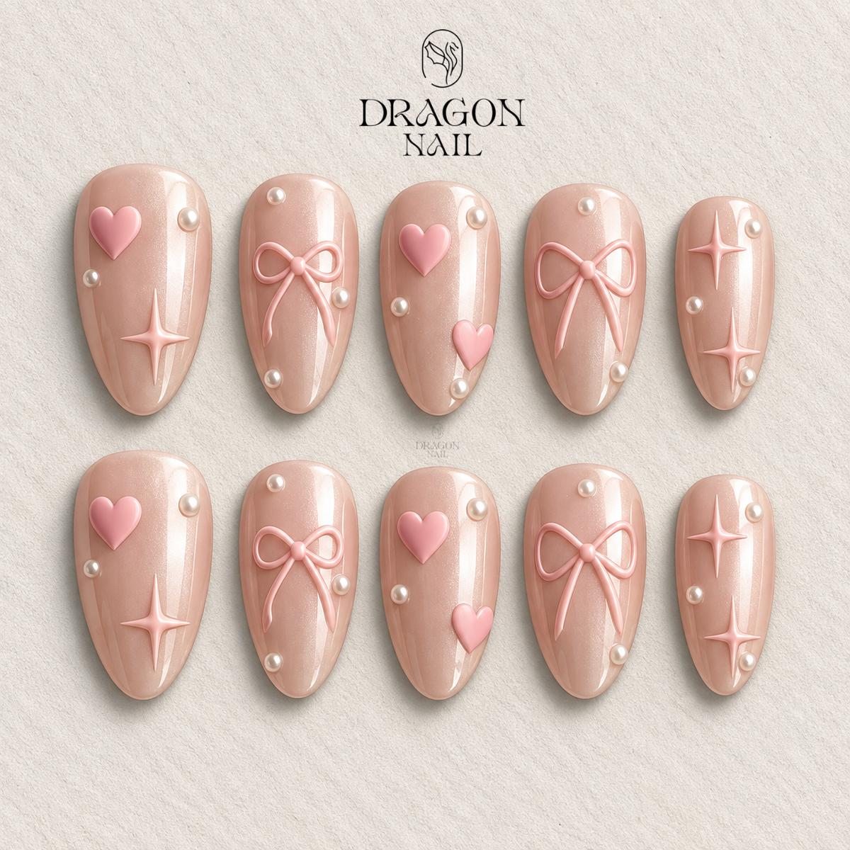 Soft Pink Bow & Heart Nails, Minimal Valentine Aesthetic Press-On Set, Limited Edition
