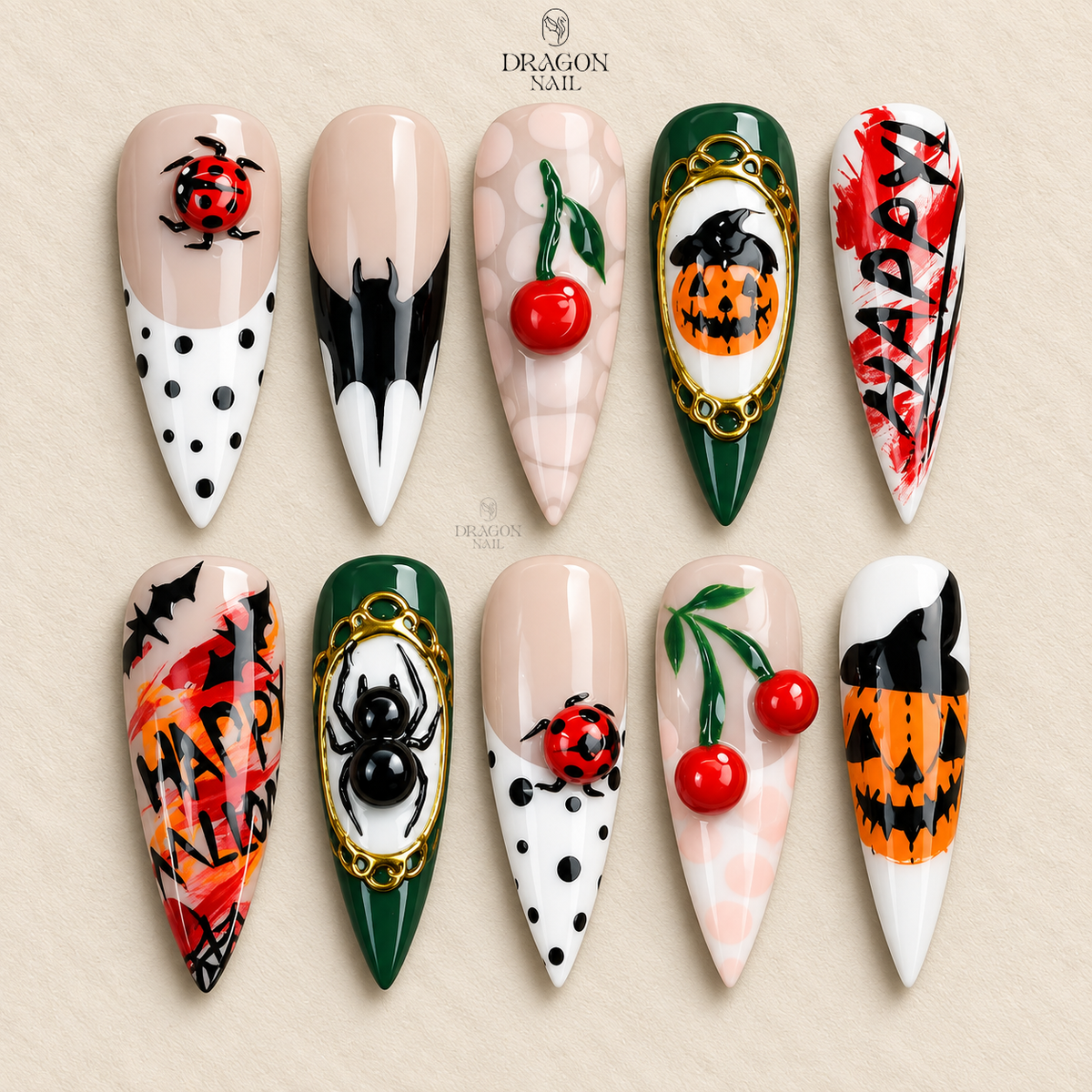 Spooky Halloween Spider Pumpkin Gothic Stiletto Press On Nails