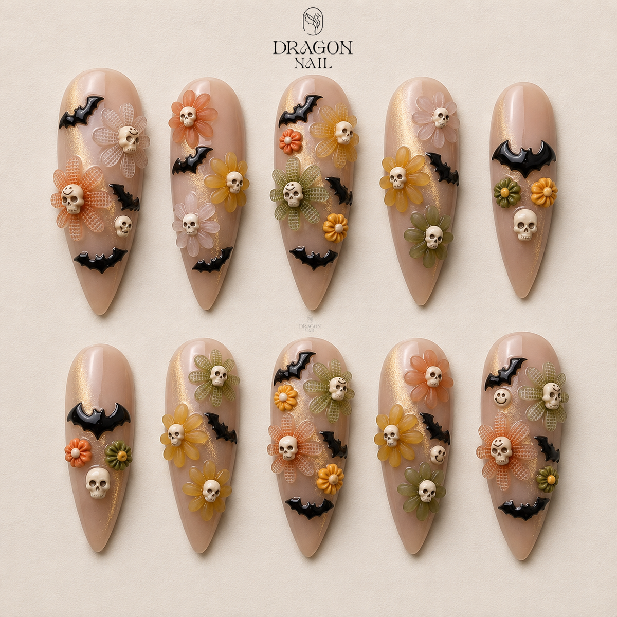 Spooky Floral Skull Press On Nails