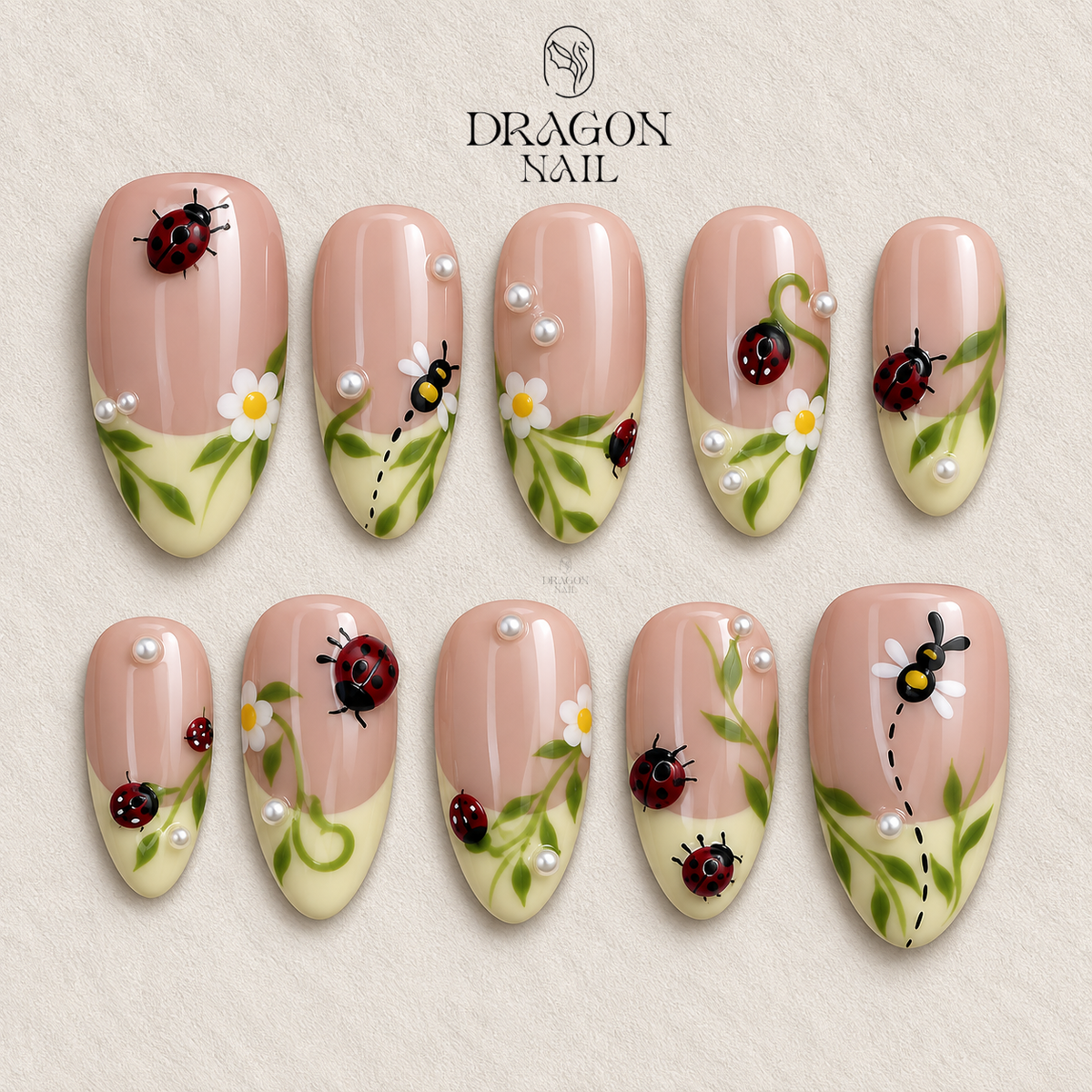 Spring Garden Daisy Green French Tip Press On Nails