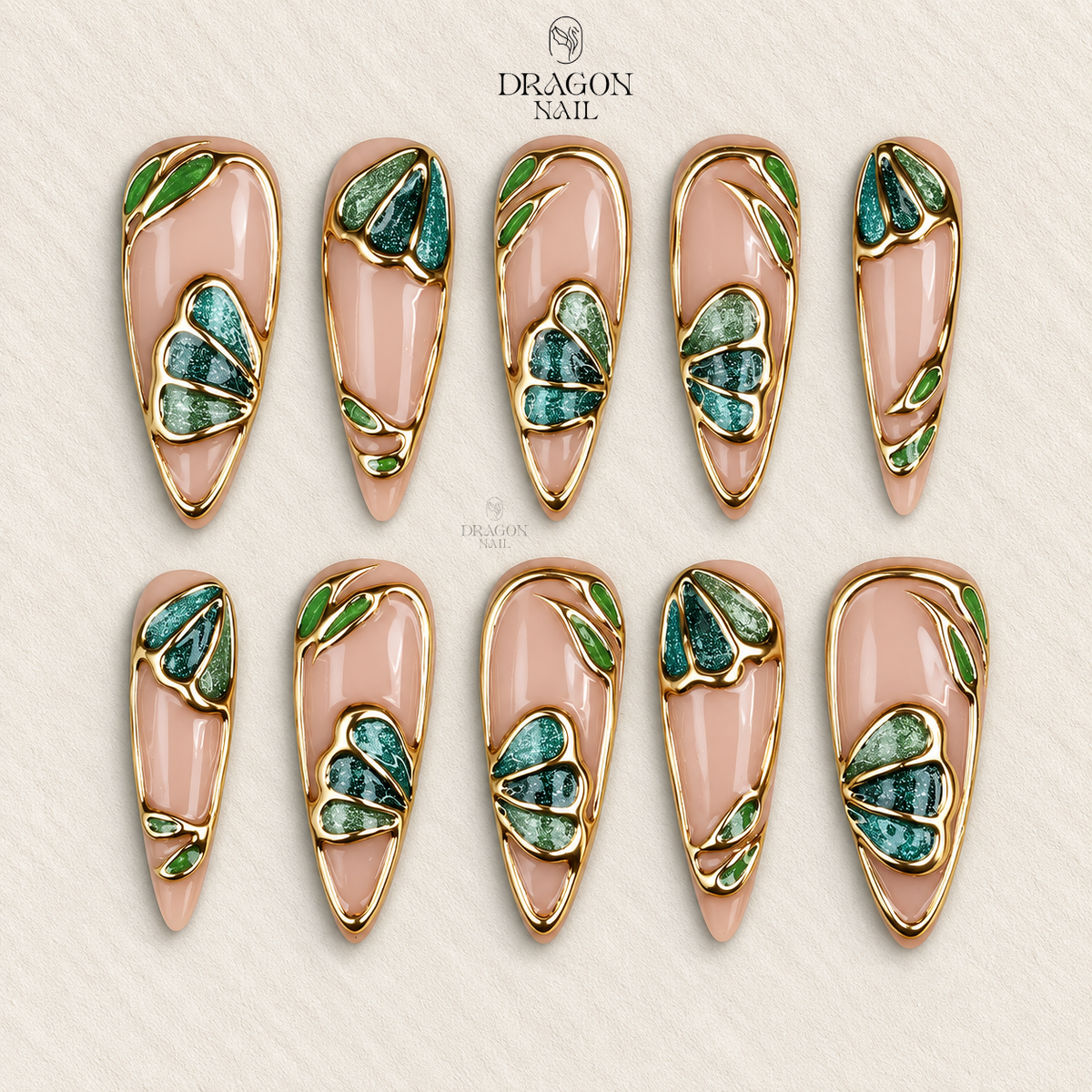 Stained Glass Butterfly Gold Leaf Luxe Stiletto Press On Nails
