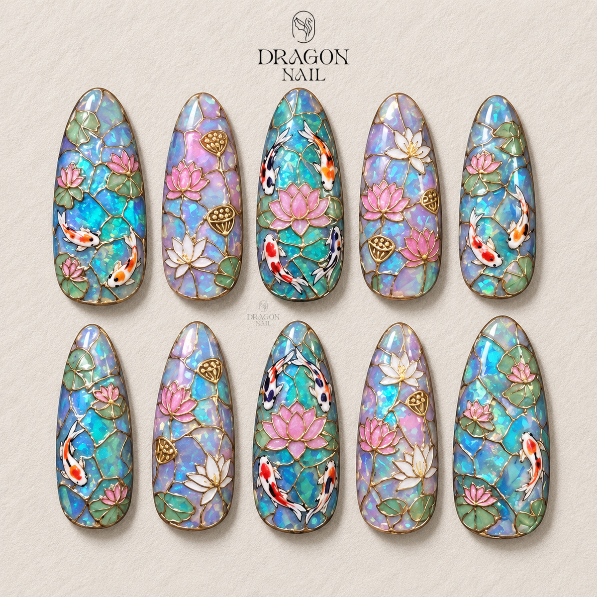 Stained Glass Pond Press On Nails