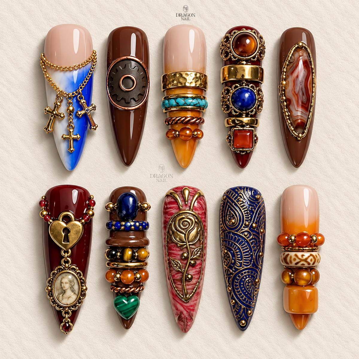 Steampunk Gear Metallic Industrial 3D Press On Nails