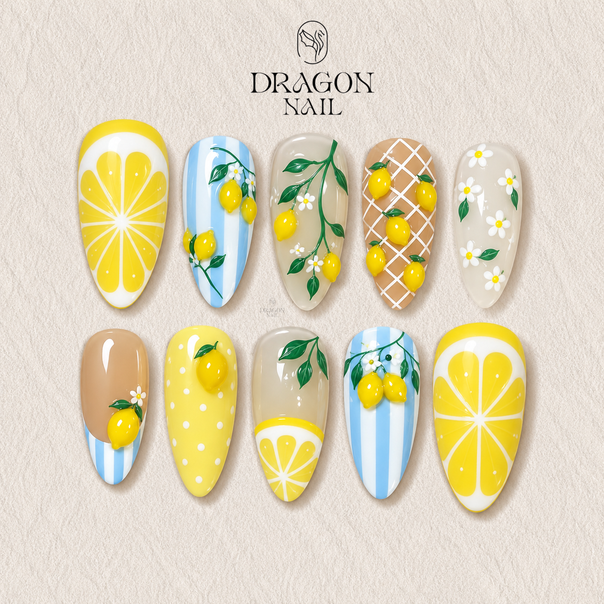 Summer Citrus Fruit 3D Lemon Press On Nails