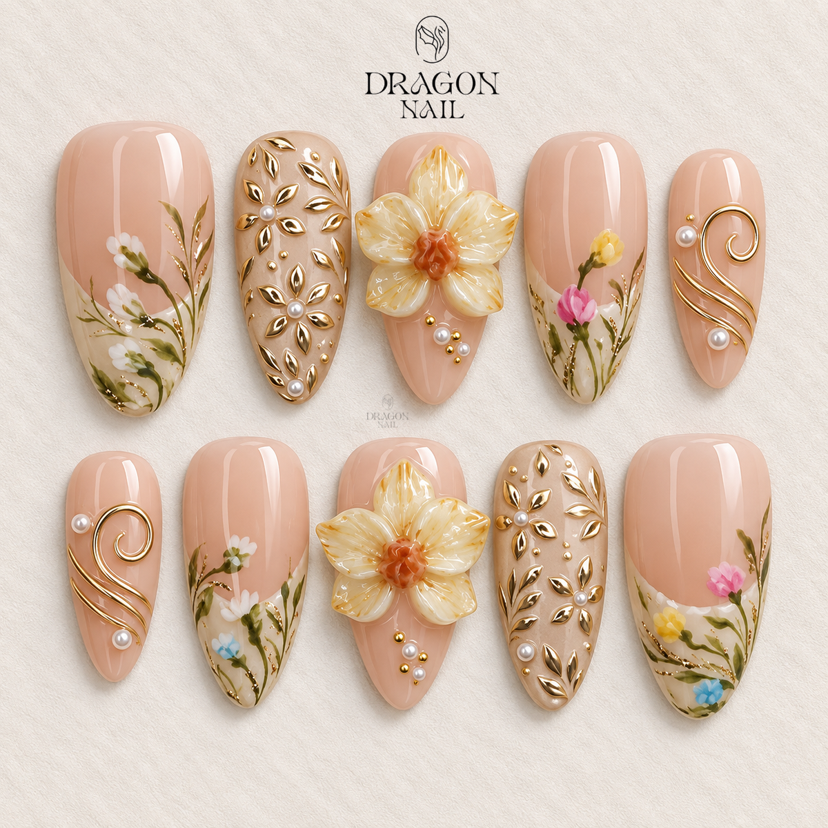 Sunny Yellow 3D Floral Garden Spring Press On Nails