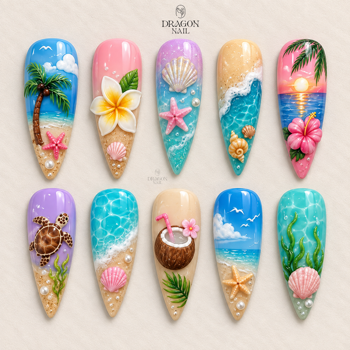 Sunny Seaside Charm Press On Nails
