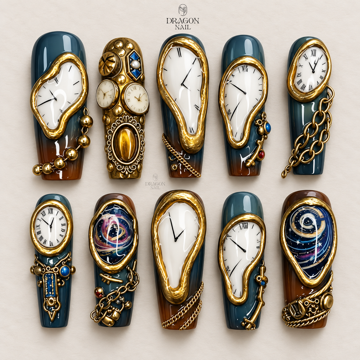 Surreal Melting Clock Fantasy Press On Nails