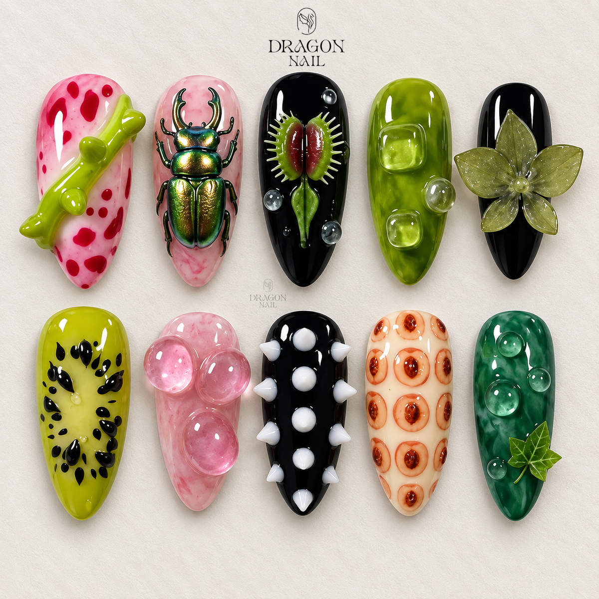 Surreal Organic Weirdcore 3D Nature Press On Nails