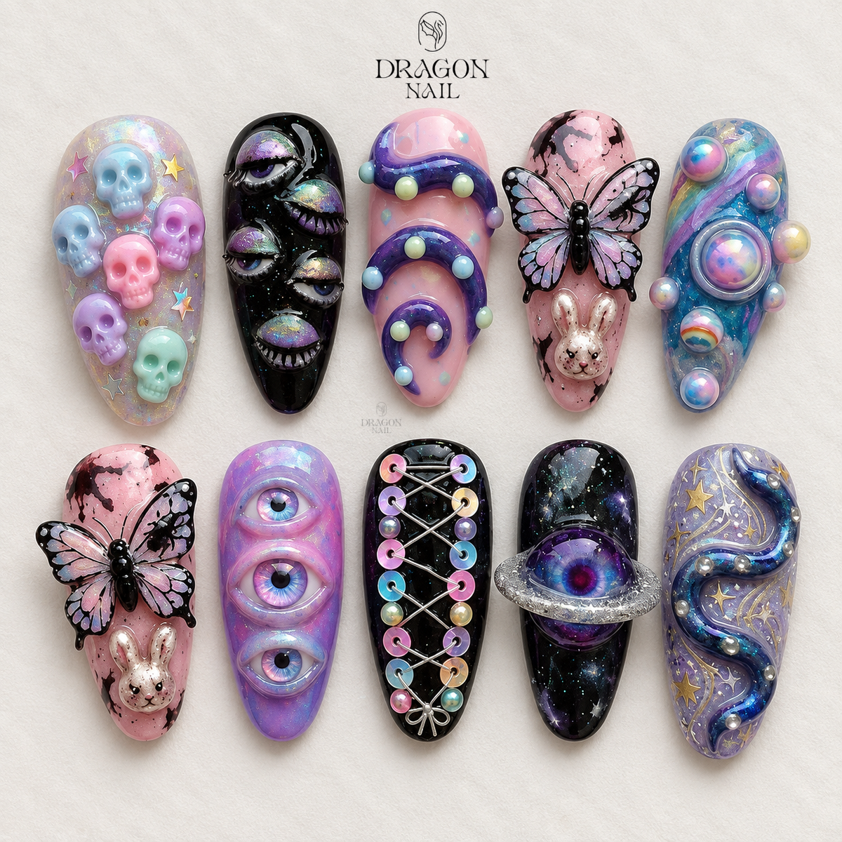 Surreal Weirdcore 3D Eye Tentacle Statement Press On Nails