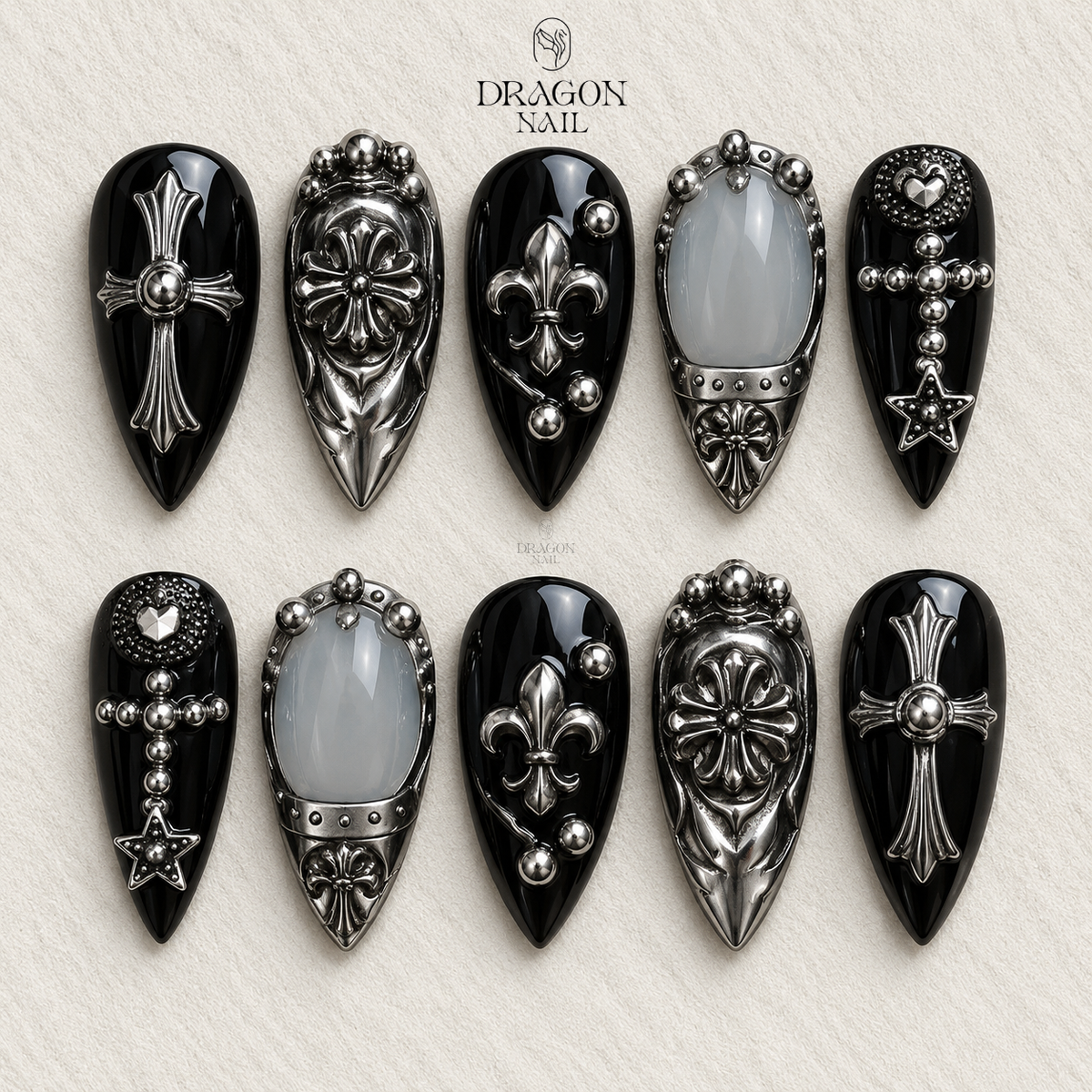 Dark Metallic Armor Gothic Press On Nails