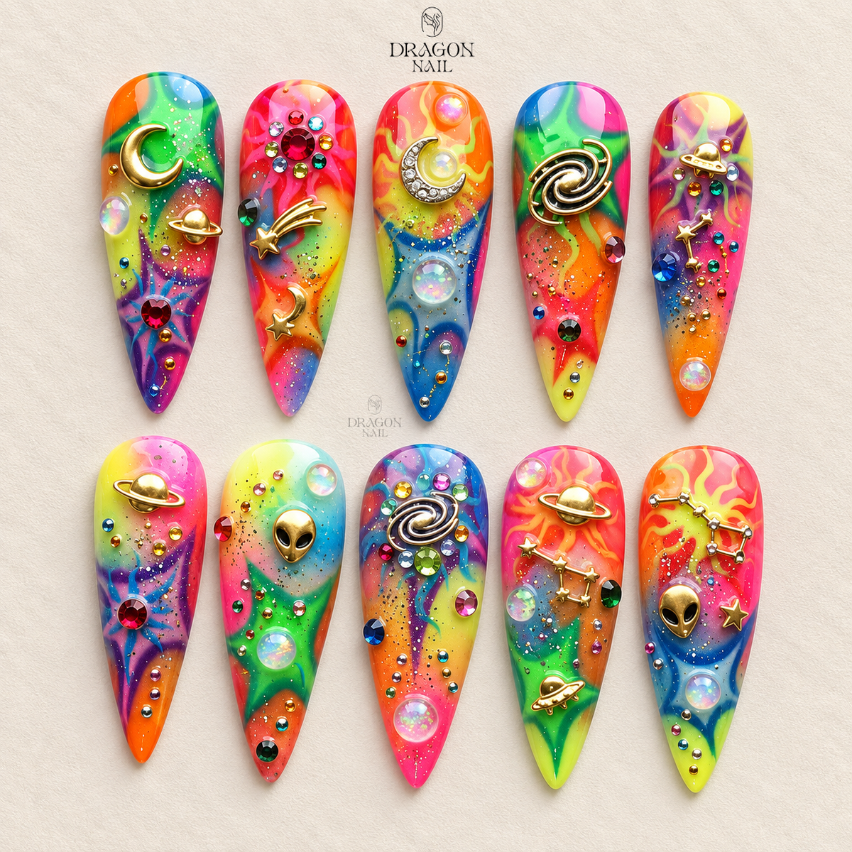 Trippy Rainbow Cosmic Galaxy Press On Nails