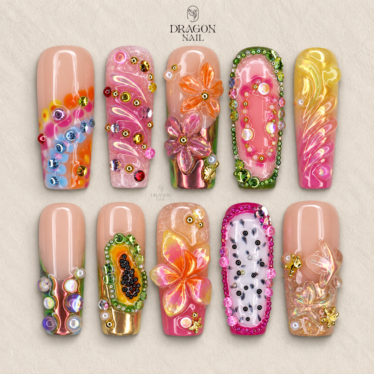 Tropical Fruit Paradise Press On Nails