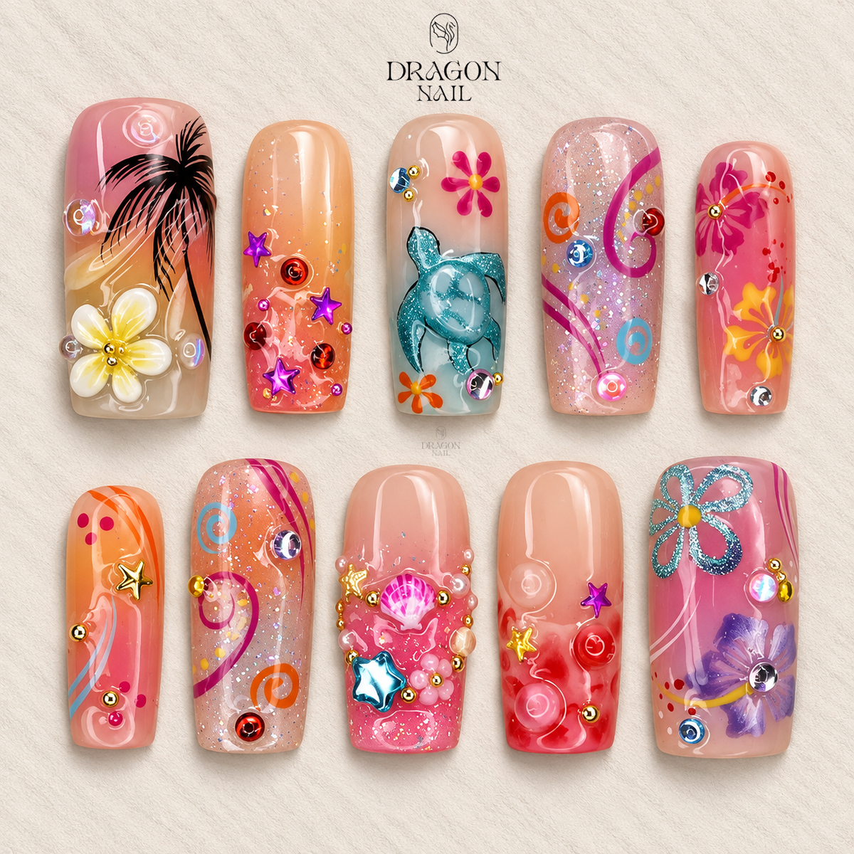 Tropical Sea Turtle Summer Press On Nails