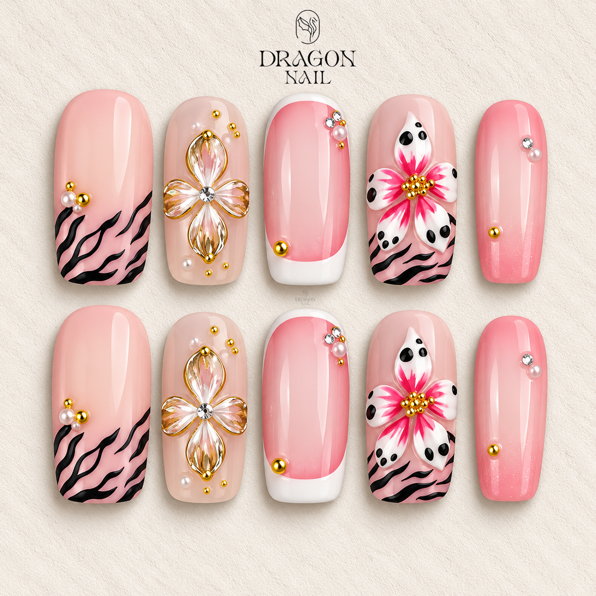 Tropical Floral Ombre Pink Square Press On Nails