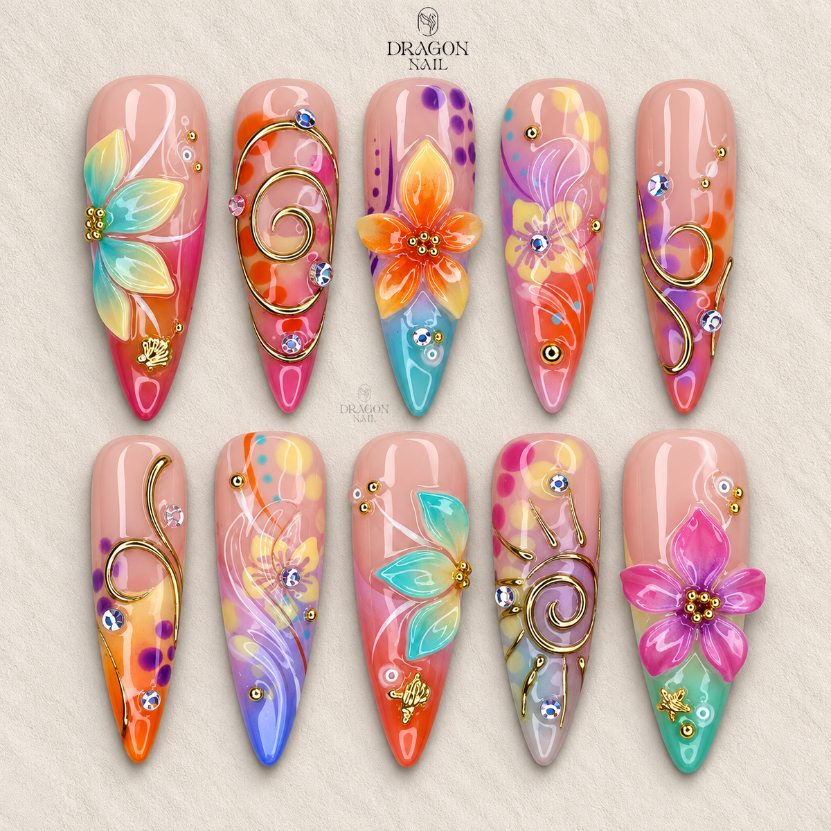 Tropical Hibiscus Summer Press On Nails