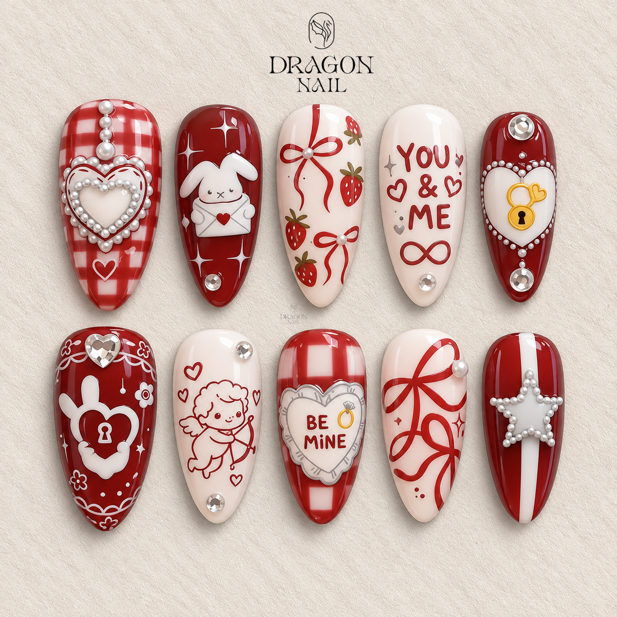 Valentine Cupid Nails Red Coquette Love