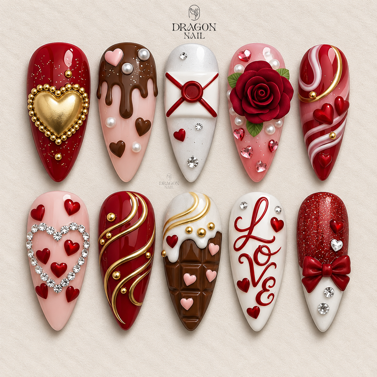 Valentine Love Nails, 3D Chocolate & Heart Press-On Set for Romantic Glam, Limited Edition