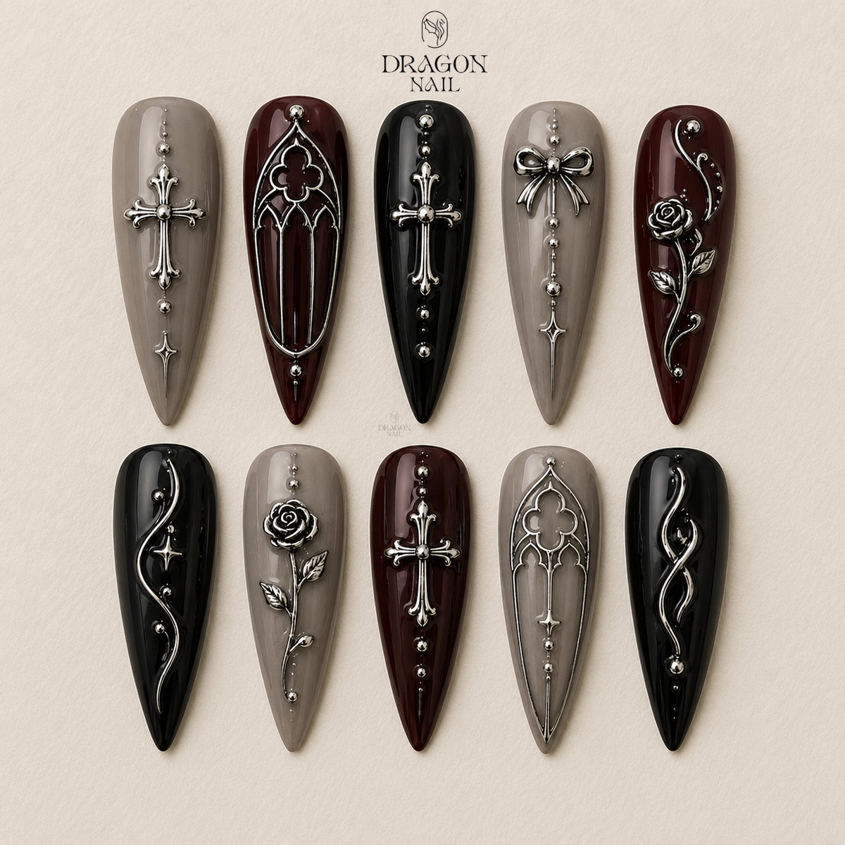 Victorian Burgundy Gothic Press On Nails