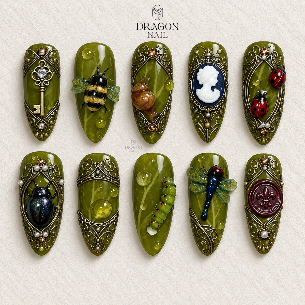 Vintage Cottagecore Insect Garden Press On Nails