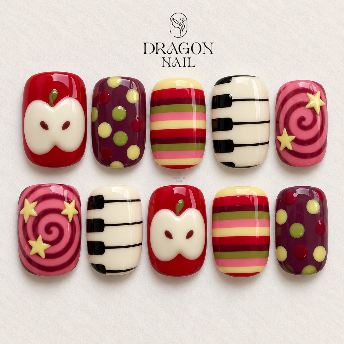 Whimsical Autumn Fruit Hand Painted Cozy Press On Nails