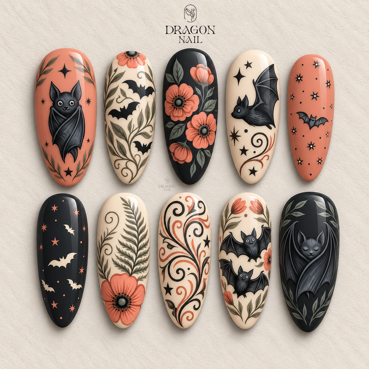Whimsical Bat Botanical Press On Nails