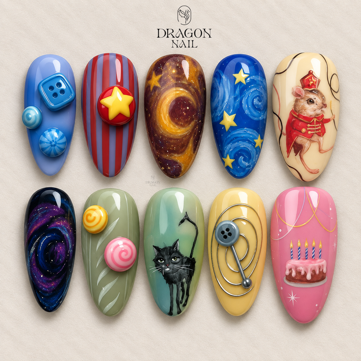 Whimsical Button Fantasy Press On Nails