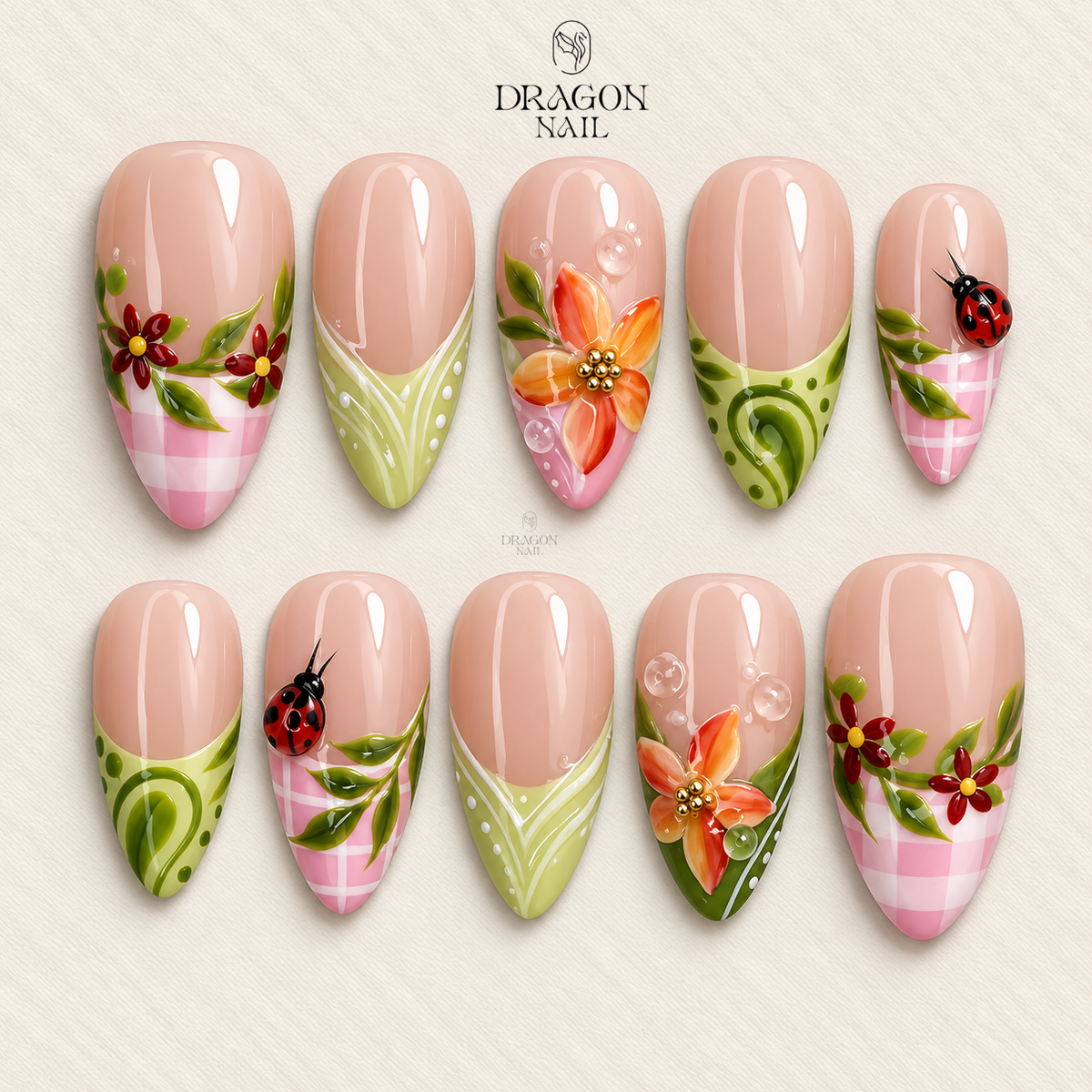 Whimsical Ladybug Garden Press On Nails