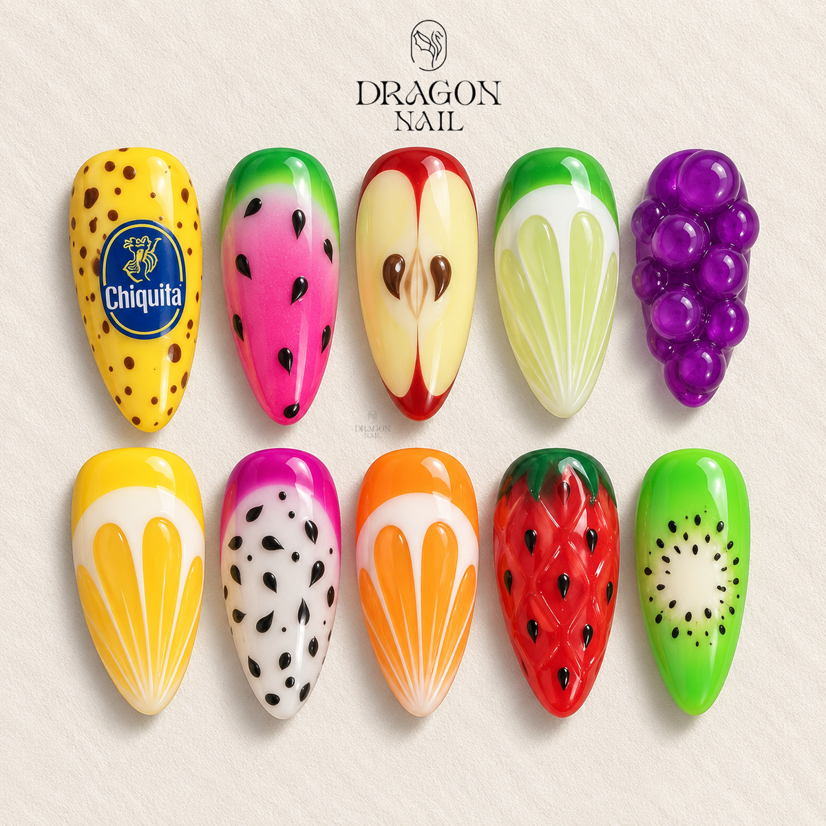 Whimsical 3D Fruit Garden Press On Nails