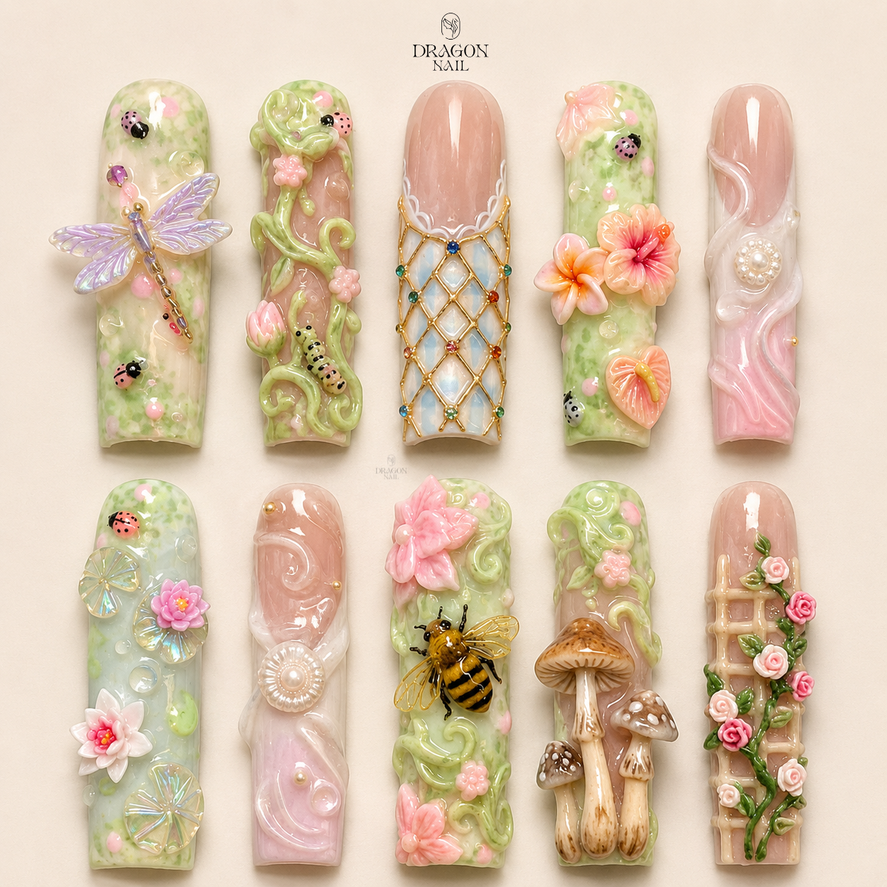 Whimsical Fairy Garden Floral 3D Press On Nails
