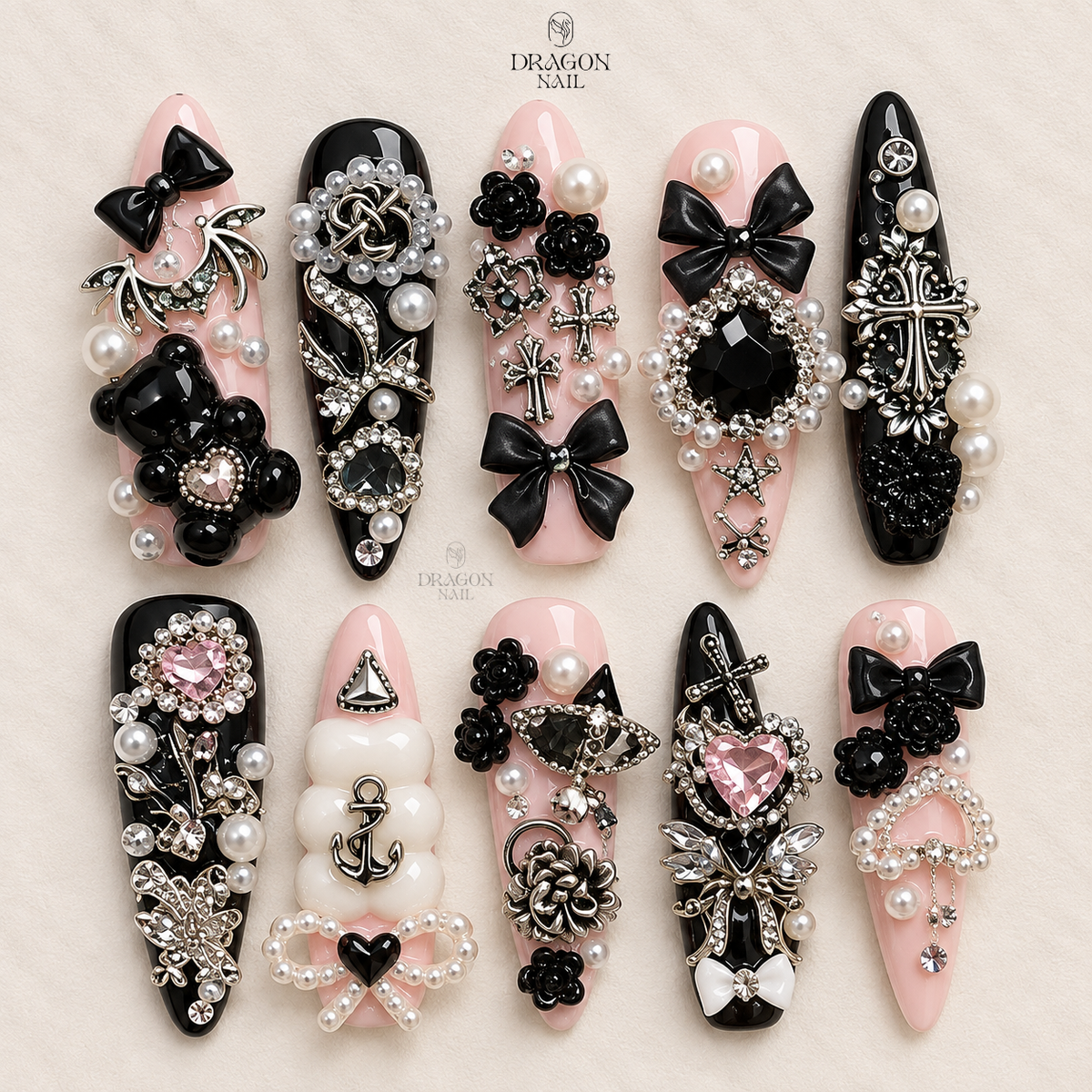 Y2K Dark Cute Gothic Glam Press On Nails
