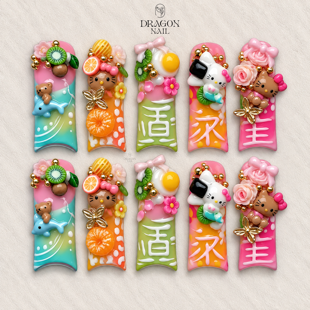 Y2K Candycore Press-On Nails, Pastel 3D Sweets Charm Statement Set, Limited Edition