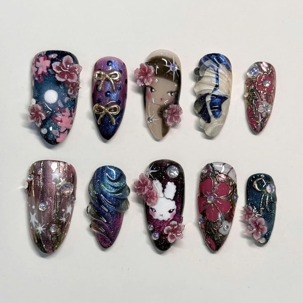 Green Marble Gold Foil Luxury Abstract Glossy Press On Nails