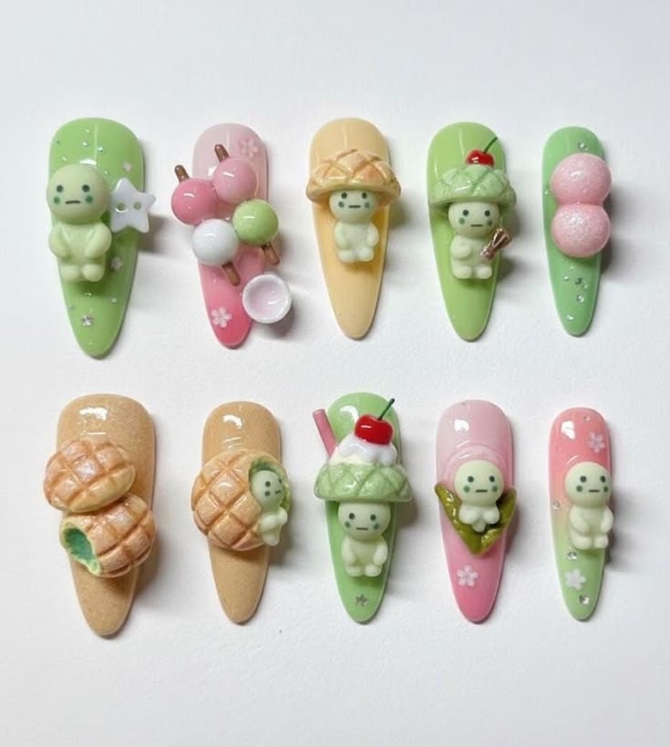 Pink Glitter Heart Rhinestone Romantic Sparkly 3D Press On Nails