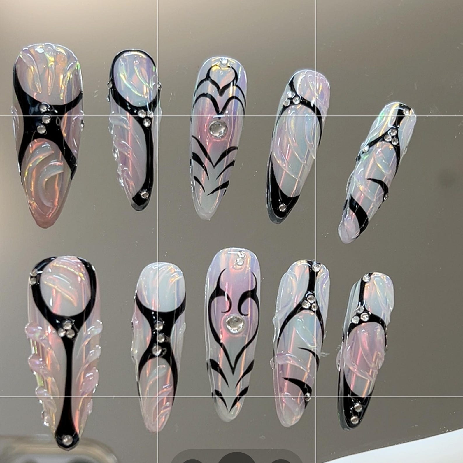 Silver Chrome Aurora Line Futuristic Press On Nails
