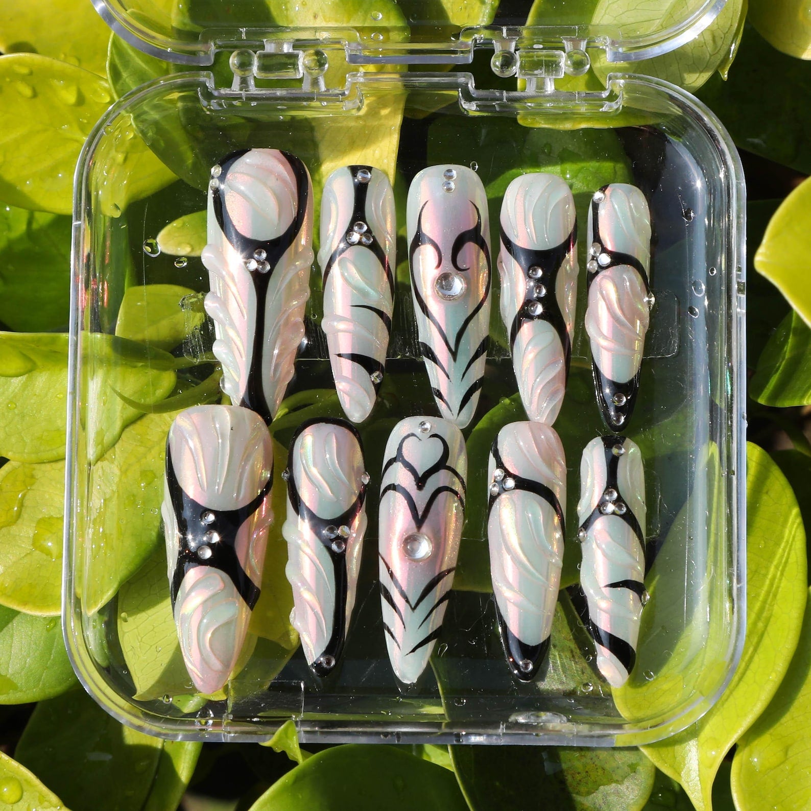 Silver Chrome Aurora Line Futuristic Press On Nails
