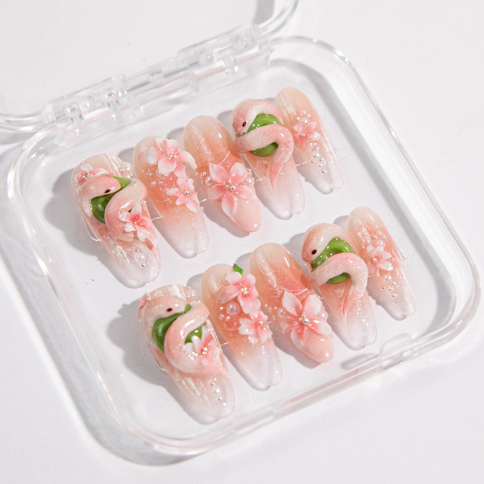 Enchanted Snake Floral Crystal Press On Nails