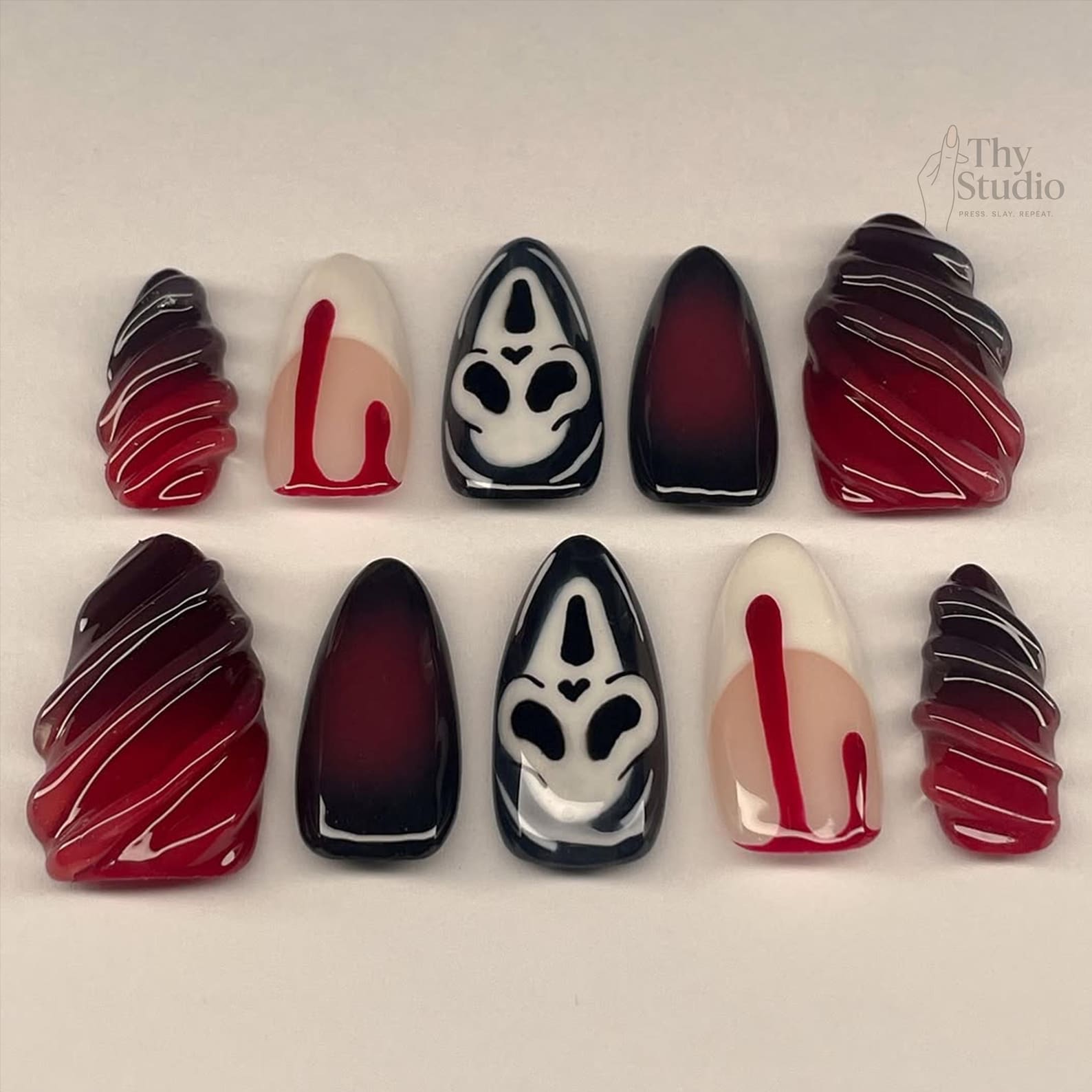 Red Black Ombre Gothic Swirl 3D Press On Nails