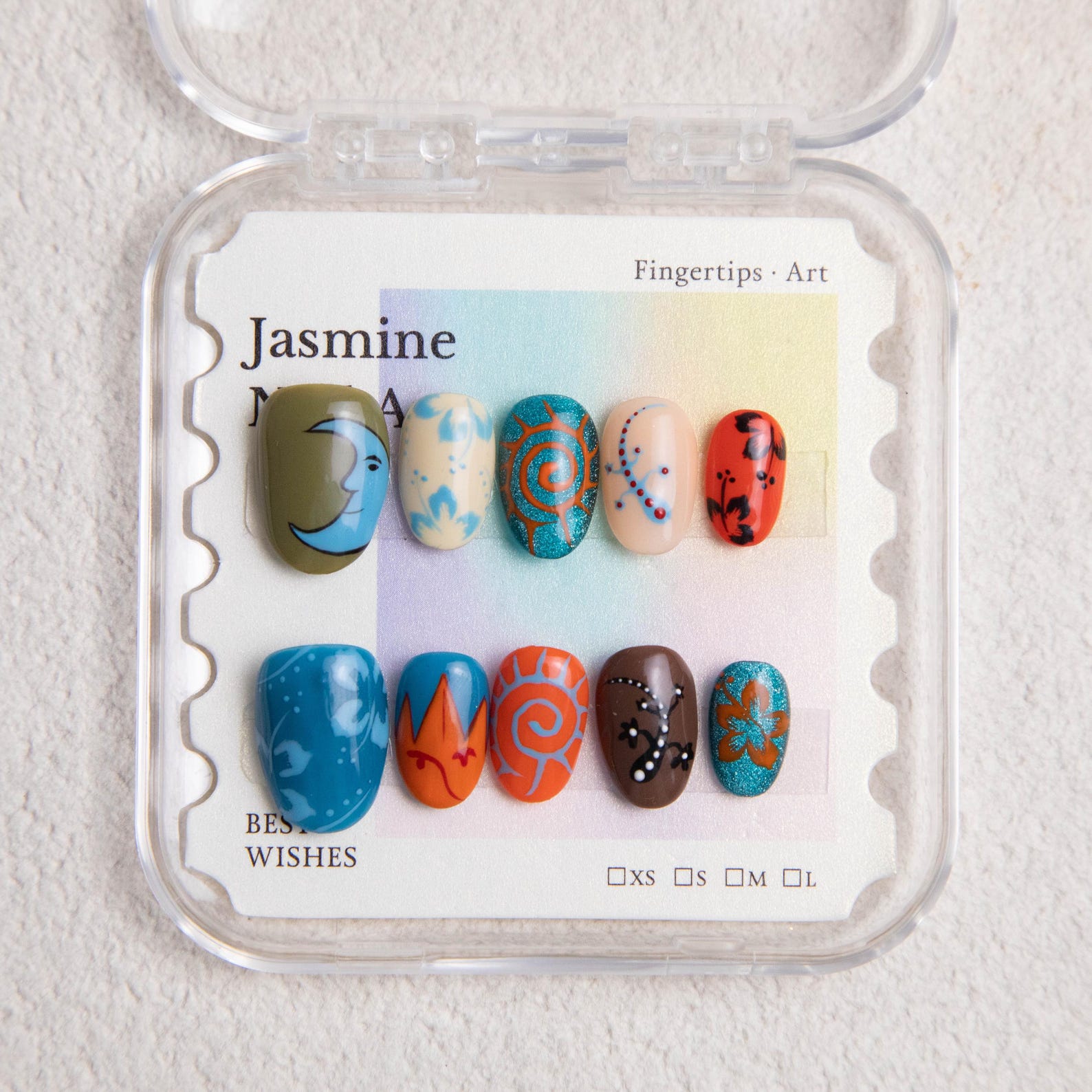 Boho Moon Floral Swirl Artistic Press On Nails