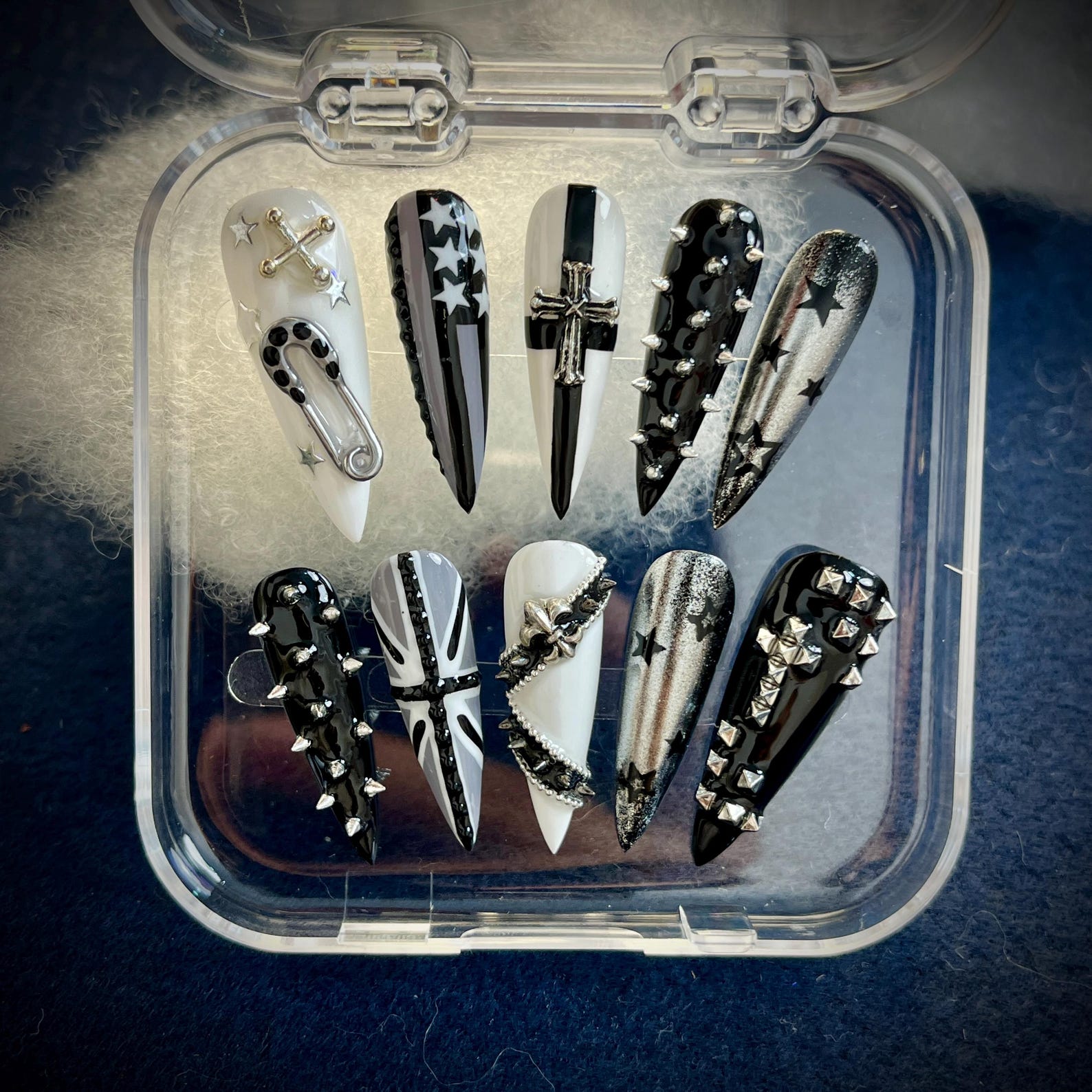 Gothic Punk Cross Stud Stiletto Press On Nails