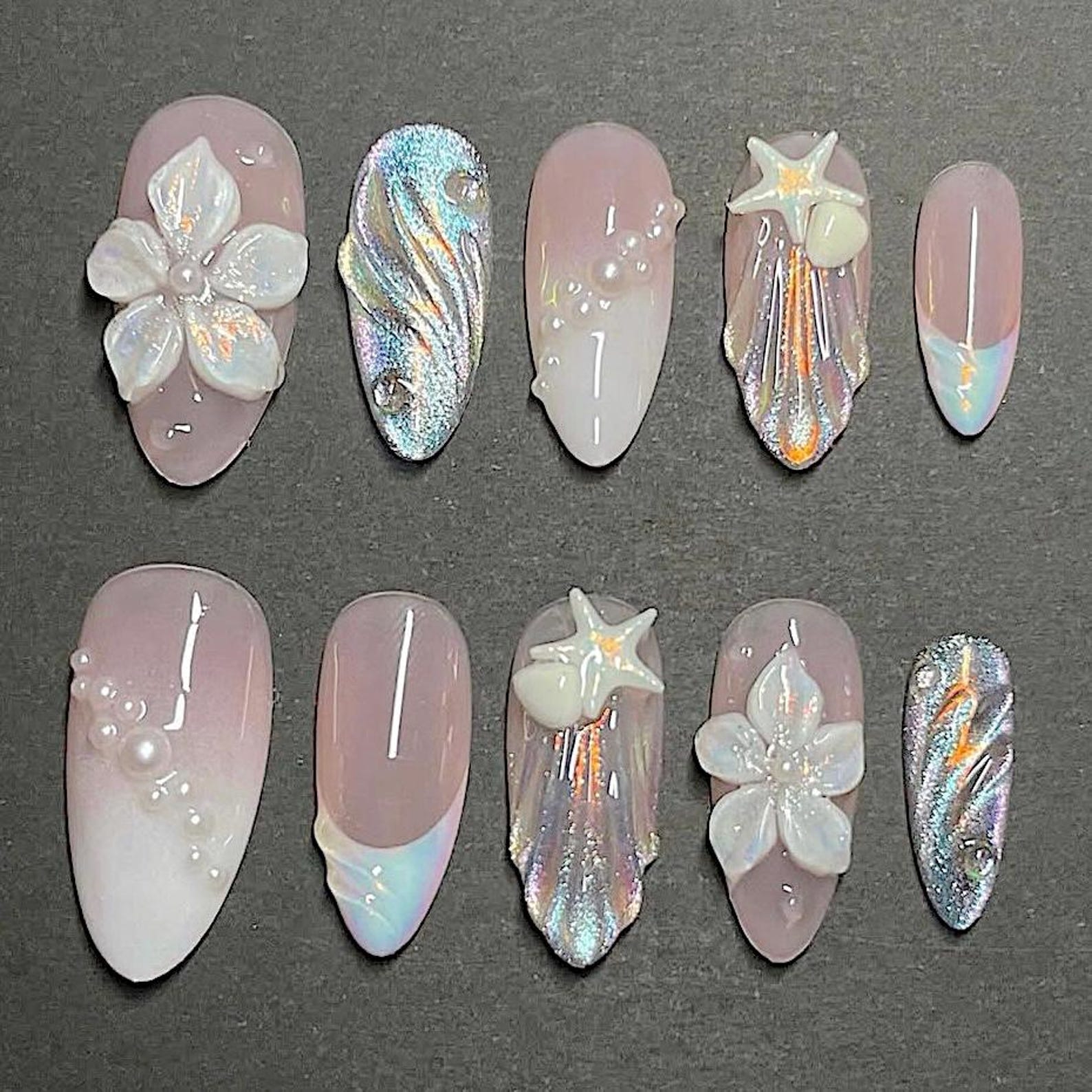 Pearl Seashell Floral 3D Ocean Dream Press On Nails