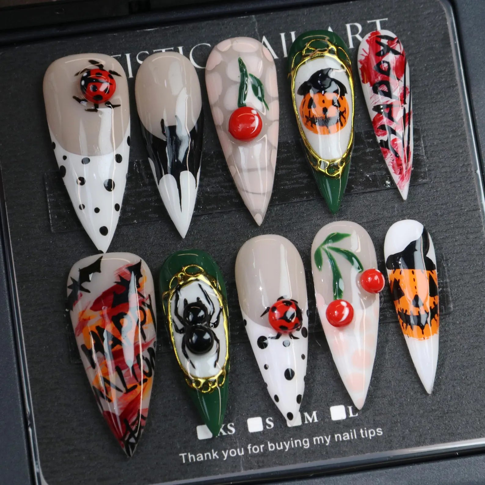 Spooky Halloween Spider Pumpkin Gothic Stiletto Press On Nails