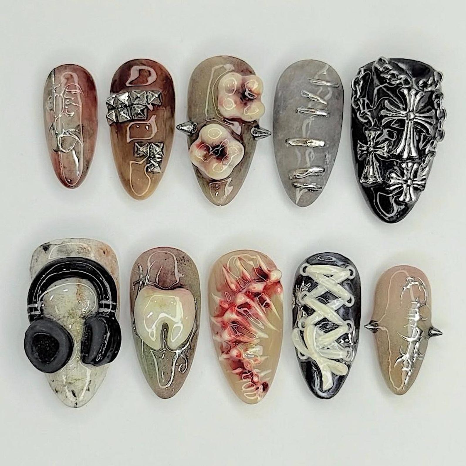 Dark Blood Drip Cross Grunge 3D Press On Nails