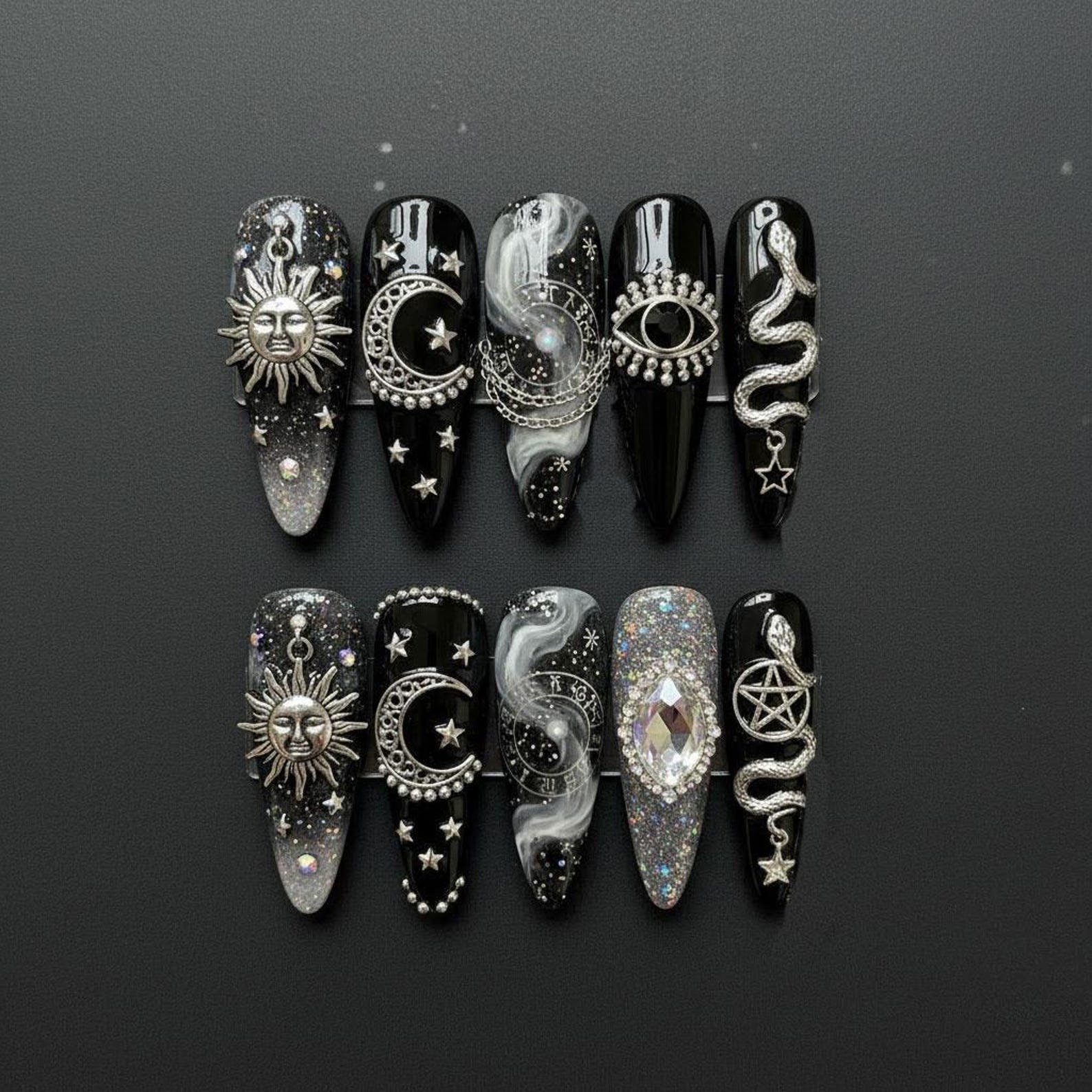 Ornate Gothic Crimson Chrome Press On Nails